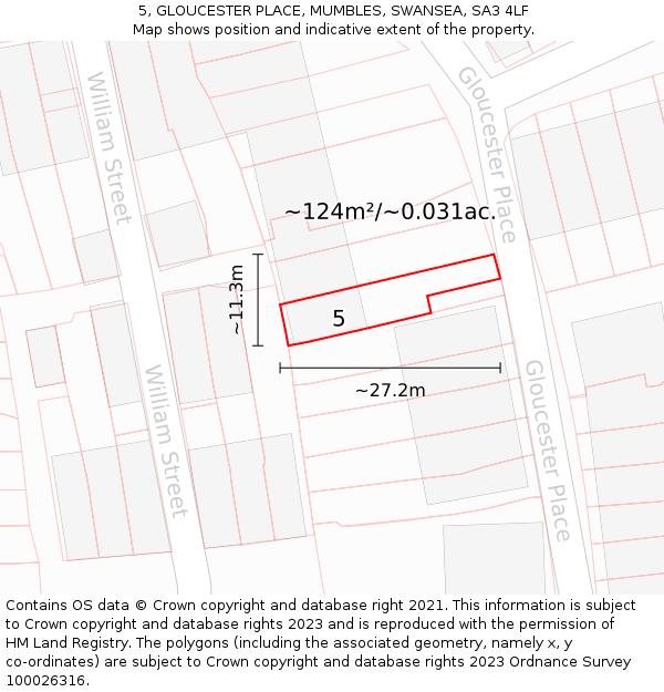 5, GLOUCESTER PLACE, MUMBLES, SWANSEA, SA3 4LF: Plot and title map