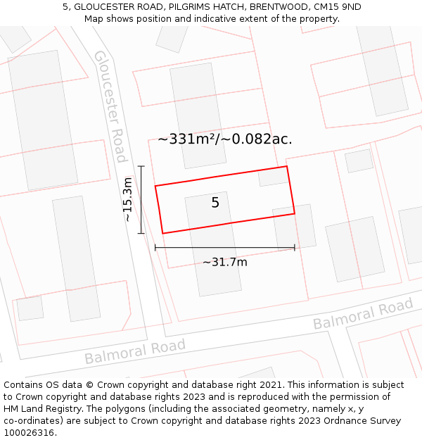 5, GLOUCESTER ROAD, PILGRIMS HATCH, BRENTWOOD, CM15 9ND: Plot and title map