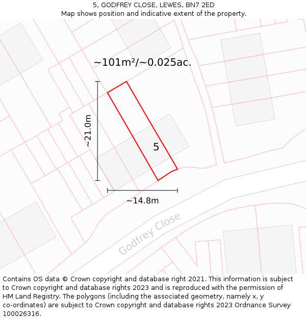 5, GODFREY CLOSE, LEWES, BN7 2ED: Plot and title map