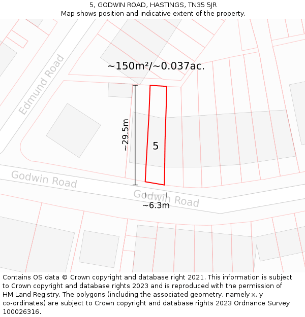 5, GODWIN ROAD, HASTINGS, TN35 5JR: Plot and title map