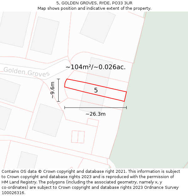 5, GOLDEN GROVES, RYDE, PO33 3UR: Plot and title map