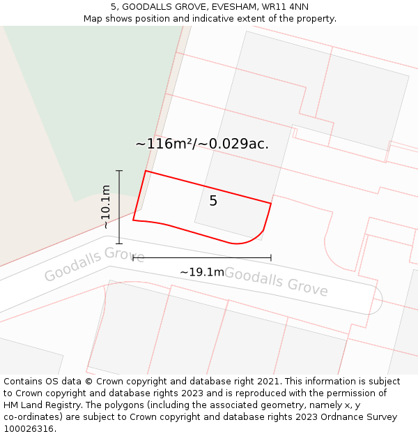 5, GOODALLS GROVE, EVESHAM, WR11 4NN: Plot and title map