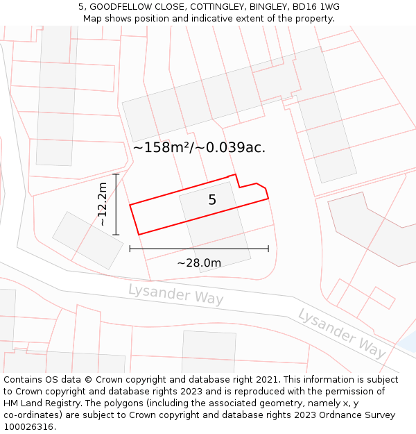 5, GOODFELLOW CLOSE, COTTINGLEY, BINGLEY, BD16 1WG: Plot and title map