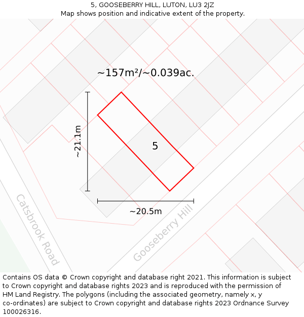 5, GOOSEBERRY HILL, LUTON, LU3 2JZ: Plot and title map