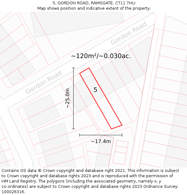 5, GORDON ROAD, RAMSGATE, CT11 7HU: Plot and title map