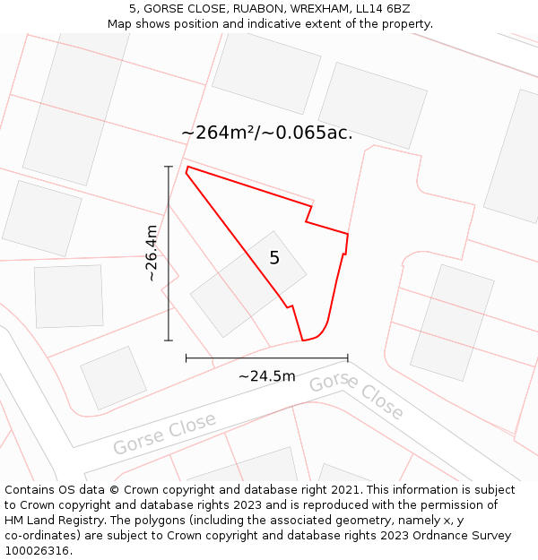 5, GORSE CLOSE, RUABON, WREXHAM, LL14 6BZ: Plot and title map