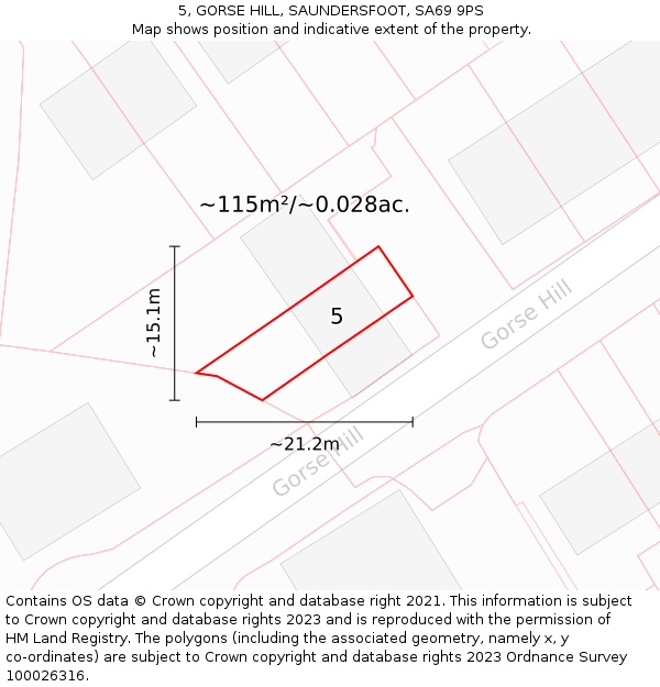 5, GORSE HILL, SAUNDERSFOOT, SA69 9PS: Plot and title map