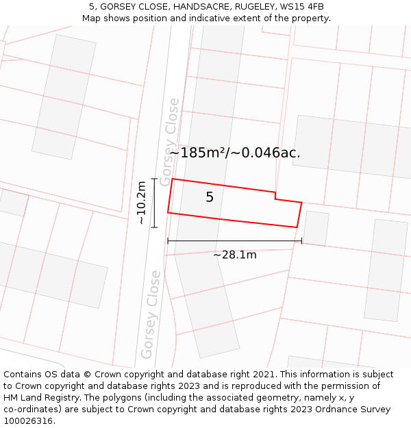 5, GORSEY CLOSE, HANDSACRE, RUGELEY, WS15 4FB: Plot and title map