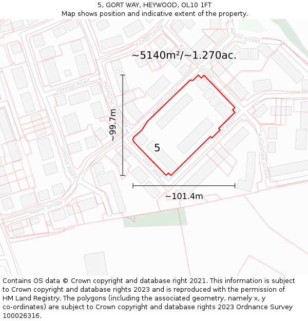 5, GORT WAY, HEYWOOD, OL10 1FT: Plot and title map
