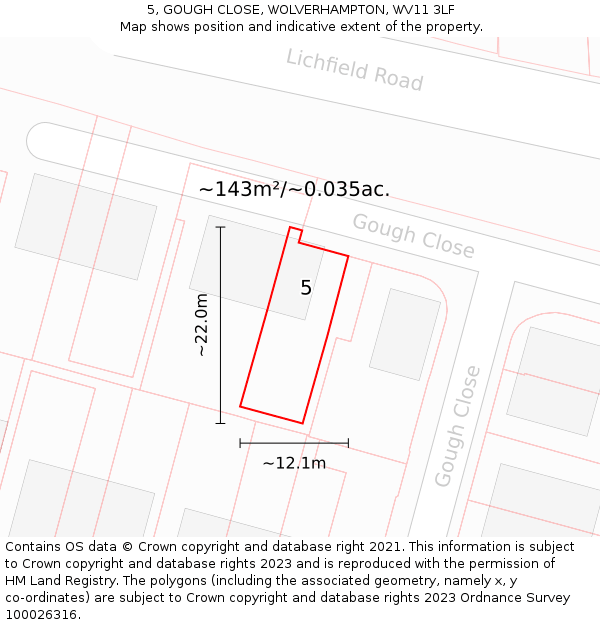5, GOUGH CLOSE, WOLVERHAMPTON, WV11 3LF: Plot and title map