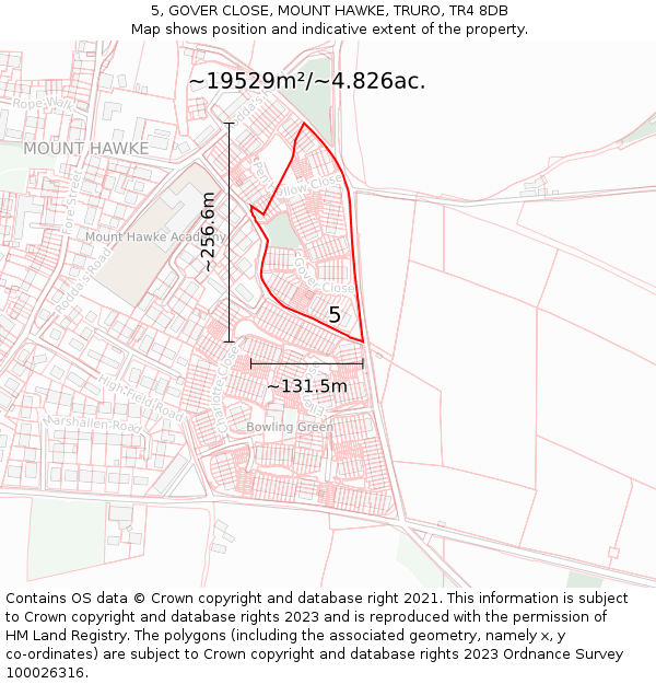 5, GOVER CLOSE, MOUNT HAWKE, TRURO, TR4 8DB: Plot and title map