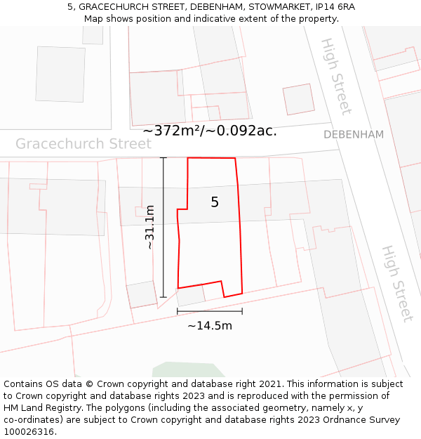 5, GRACECHURCH STREET, DEBENHAM, STOWMARKET, IP14 6RA: Plot and title map