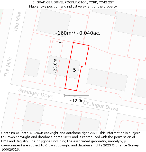 5, GRAINGER DRIVE, POCKLINGTON, YORK, YO42 2ST: Plot and title map