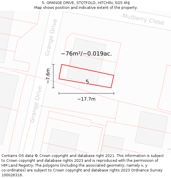 5, GRANGE DRIVE, STOTFOLD, HITCHIN, SG5 4NJ: Plot and title map