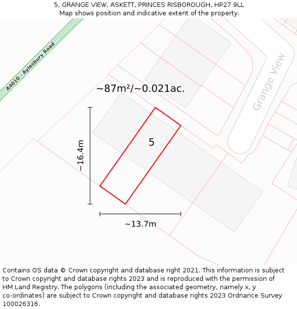 5, GRANGE VIEW, ASKETT, PRINCES RISBOROUGH, HP27 9LL: Plot and title map