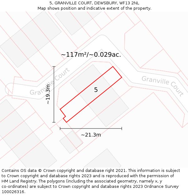 5, GRANVILLE COURT, DEWSBURY, WF13 2NL: Plot and title map