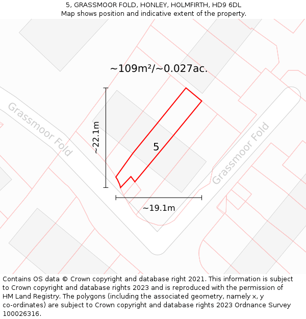 5, GRASSMOOR FOLD, HONLEY, HOLMFIRTH, HD9 6DL: Plot and title map