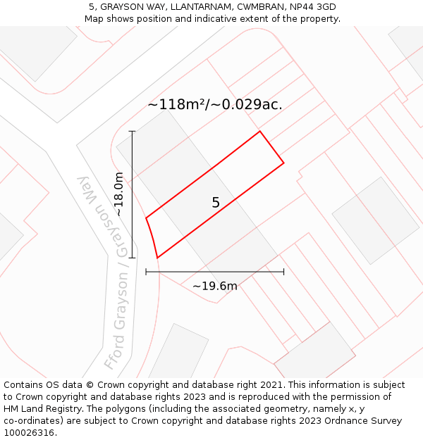 5, GRAYSON WAY, LLANTARNAM, CWMBRAN, NP44 3GD: Plot and title map