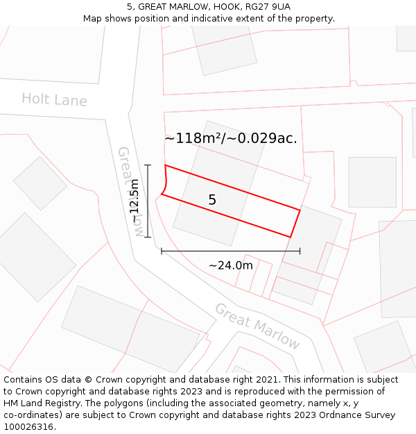 5, GREAT MARLOW, HOOK, RG27 9UA: Plot and title map
