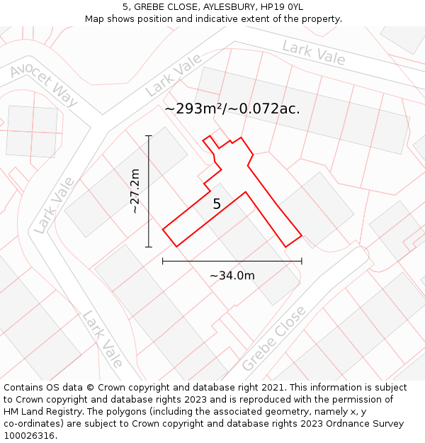 5, GREBE CLOSE, AYLESBURY, HP19 0YL: Plot and title map