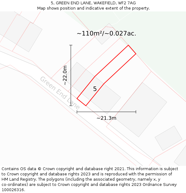 5, GREEN END LANE, WAKEFIELD, WF2 7AG: Plot and title map
