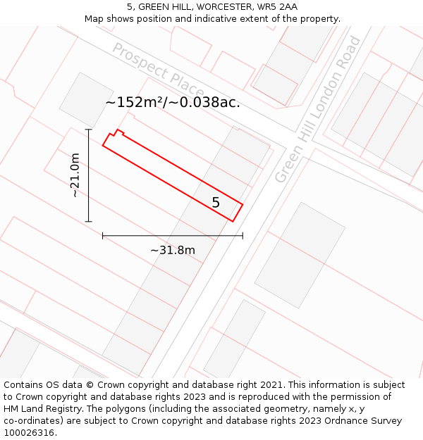 5, GREEN HILL, WORCESTER, WR5 2AA: Plot and title map