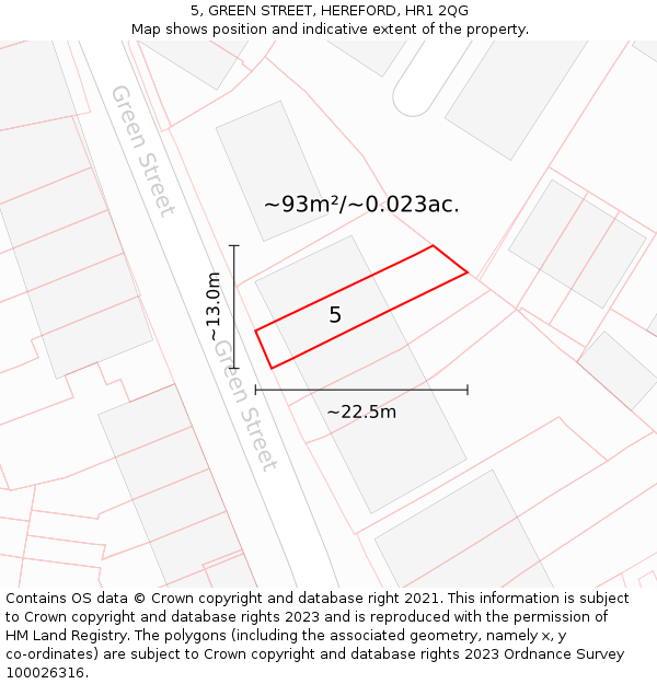 5, GREEN STREET, HEREFORD, HR1 2QG: Plot and title map