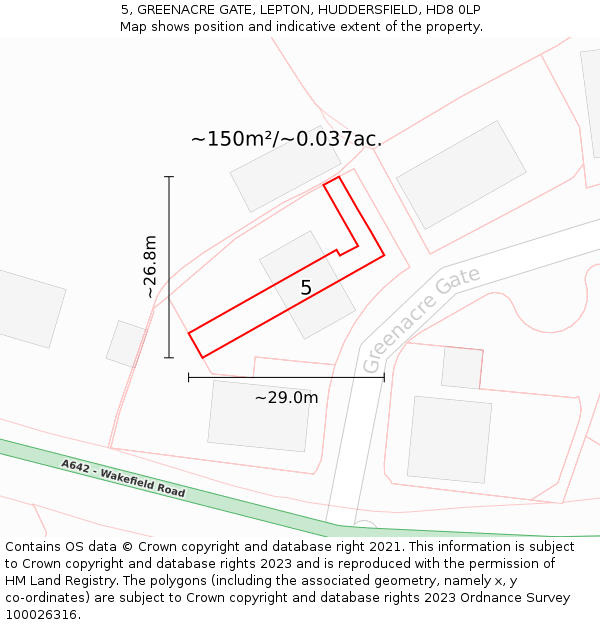 5, GREENACRE GATE, LEPTON, HUDDERSFIELD, HD8 0LP: Plot and title map