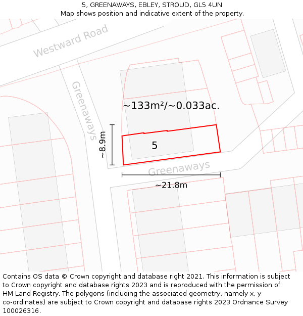 5, GREENAWAYS, EBLEY, STROUD, GL5 4UN: Plot and title map