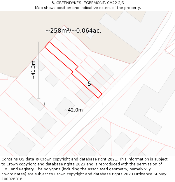 5, GREENDYKES, EGREMONT, CA22 2JS: Plot and title map