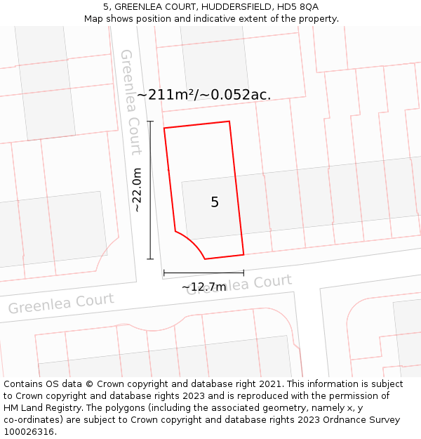5, GREENLEA COURT, HUDDERSFIELD, HD5 8QA: Plot and title map