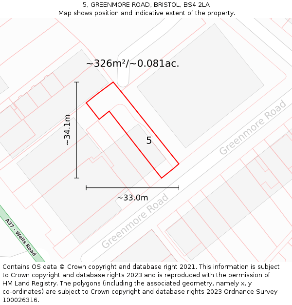 5, GREENMORE ROAD, BRISTOL, BS4 2LA: Plot and title map