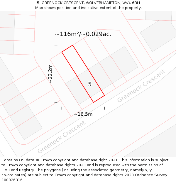 5, GREENOCK CRESCENT, WOLVERHAMPTON, WV4 6BH: Plot and title map
