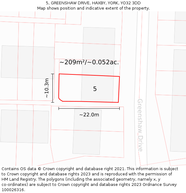 5, GREENSHAW DRIVE, HAXBY, YORK, YO32 3DD: Plot and title map