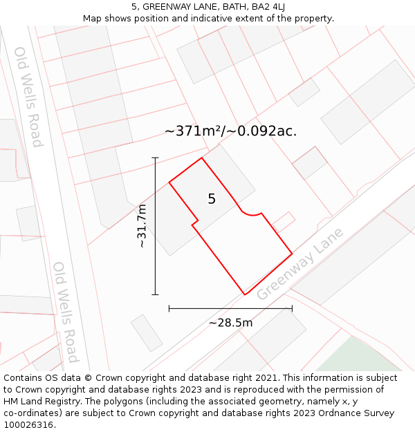 5, GREENWAY LANE, BATH, BA2 4LJ: Plot and title map
