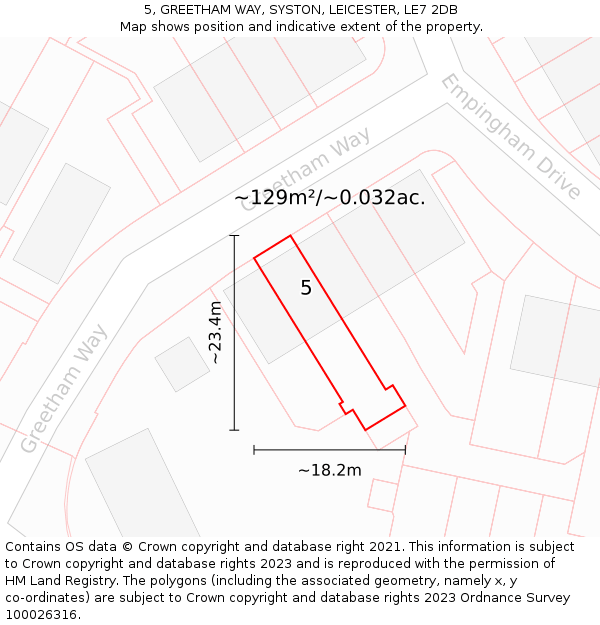 5, GREETHAM WAY, SYSTON, LEICESTER, LE7 2DB: Plot and title map