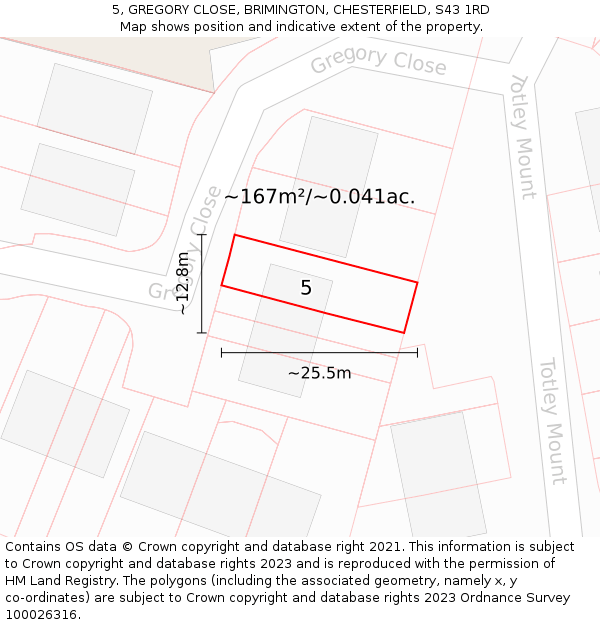 5, GREGORY CLOSE, BRIMINGTON, CHESTERFIELD, S43 1RD: Plot and title map