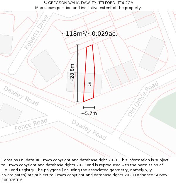 5, GREGSON WALK, DAWLEY, TELFORD, TF4 2GA: Plot and title map