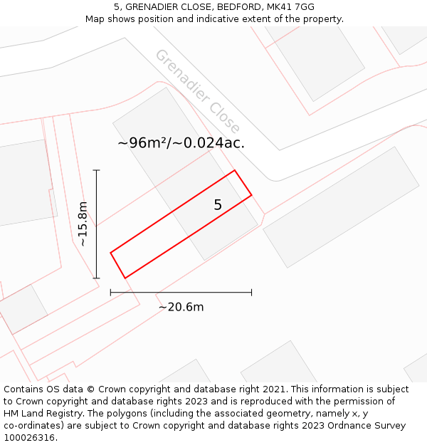 5, GRENADIER CLOSE, BEDFORD, MK41 7GG: Plot and title map