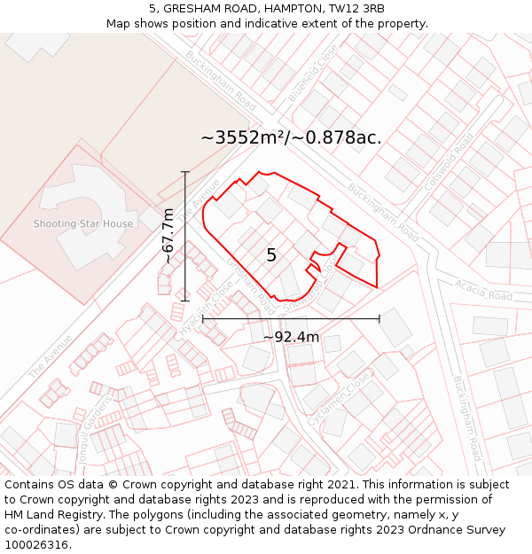 5, GRESHAM ROAD, HAMPTON, TW12 3RB: Plot and title map