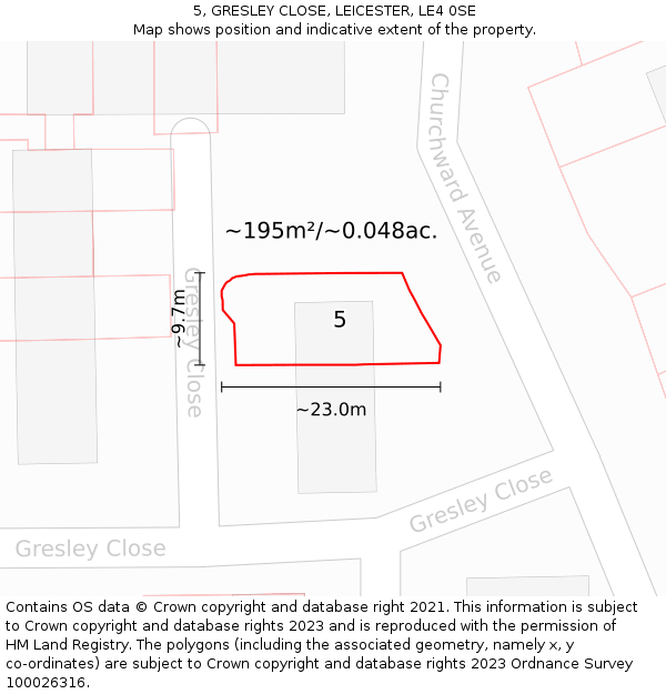 5, GRESLEY CLOSE, LEICESTER, LE4 0SE: Plot and title map