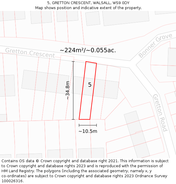 5, GRETTON CRESCENT, WALSALL, WS9 0DY: Plot and title map
