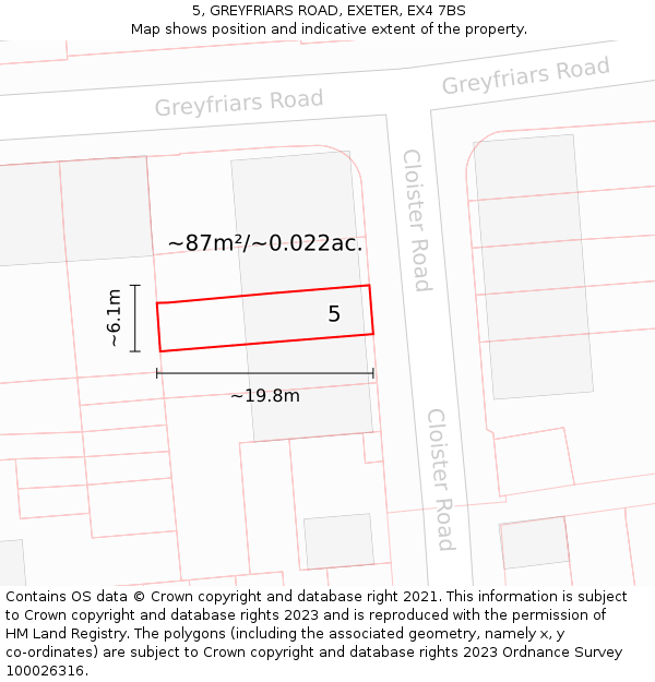 5, GREYFRIARS ROAD, EXETER, EX4 7BS: Plot and title map