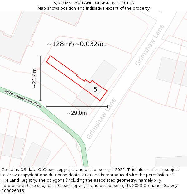 5, GRIMSHAW LANE, ORMSKIRK, L39 1PA: Plot and title map