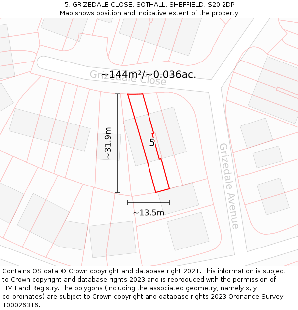 5, GRIZEDALE CLOSE, SOTHALL, SHEFFIELD, S20 2DP: Plot and title map