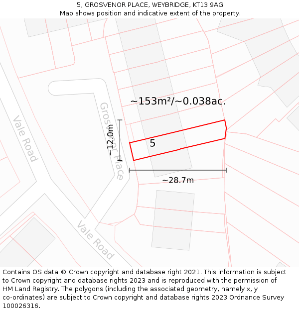 5, GROSVENOR PLACE, WEYBRIDGE, KT13 9AG: Plot and title map