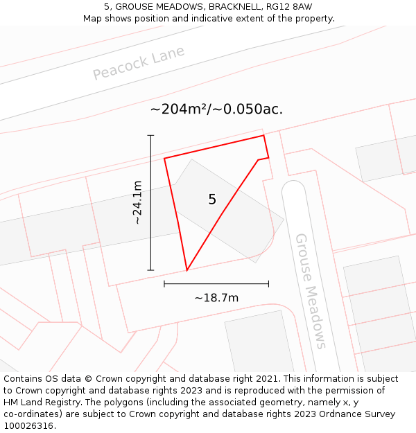 5, GROUSE MEADOWS, BRACKNELL, RG12 8AW: Plot and title map
