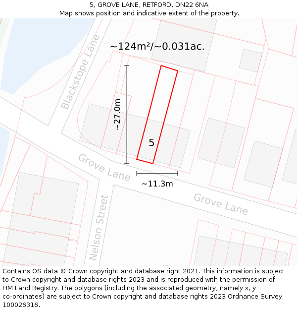 5, GROVE LANE, RETFORD, DN22 6NA: Plot and title map