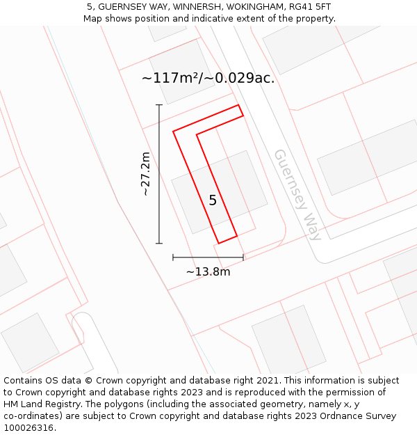 5, GUERNSEY WAY, WINNERSH, WOKINGHAM, RG41 5FT: Plot and title map