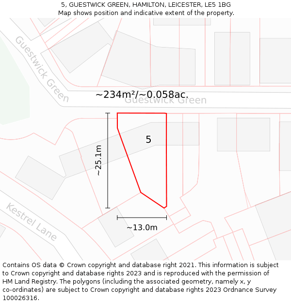 5, GUESTWICK GREEN, HAMILTON, LEICESTER, LE5 1BG: Plot and title map
